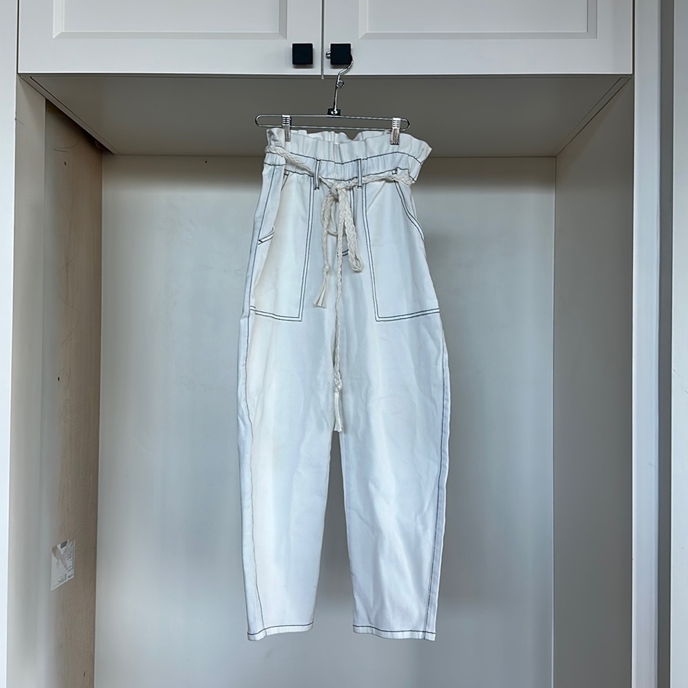 NWT Somethjng Navy Harlow Paperbag Pants